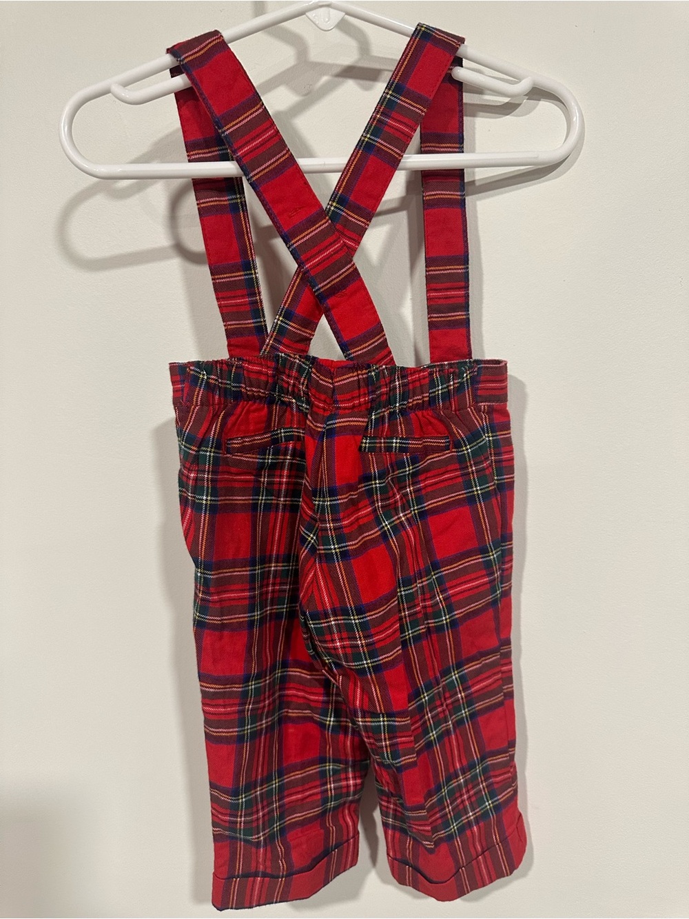 NWT Janie Jack Plaid Boys Girls Overalls 3-6 Months Holiday Red Green Tartan - Picture 2 of 3